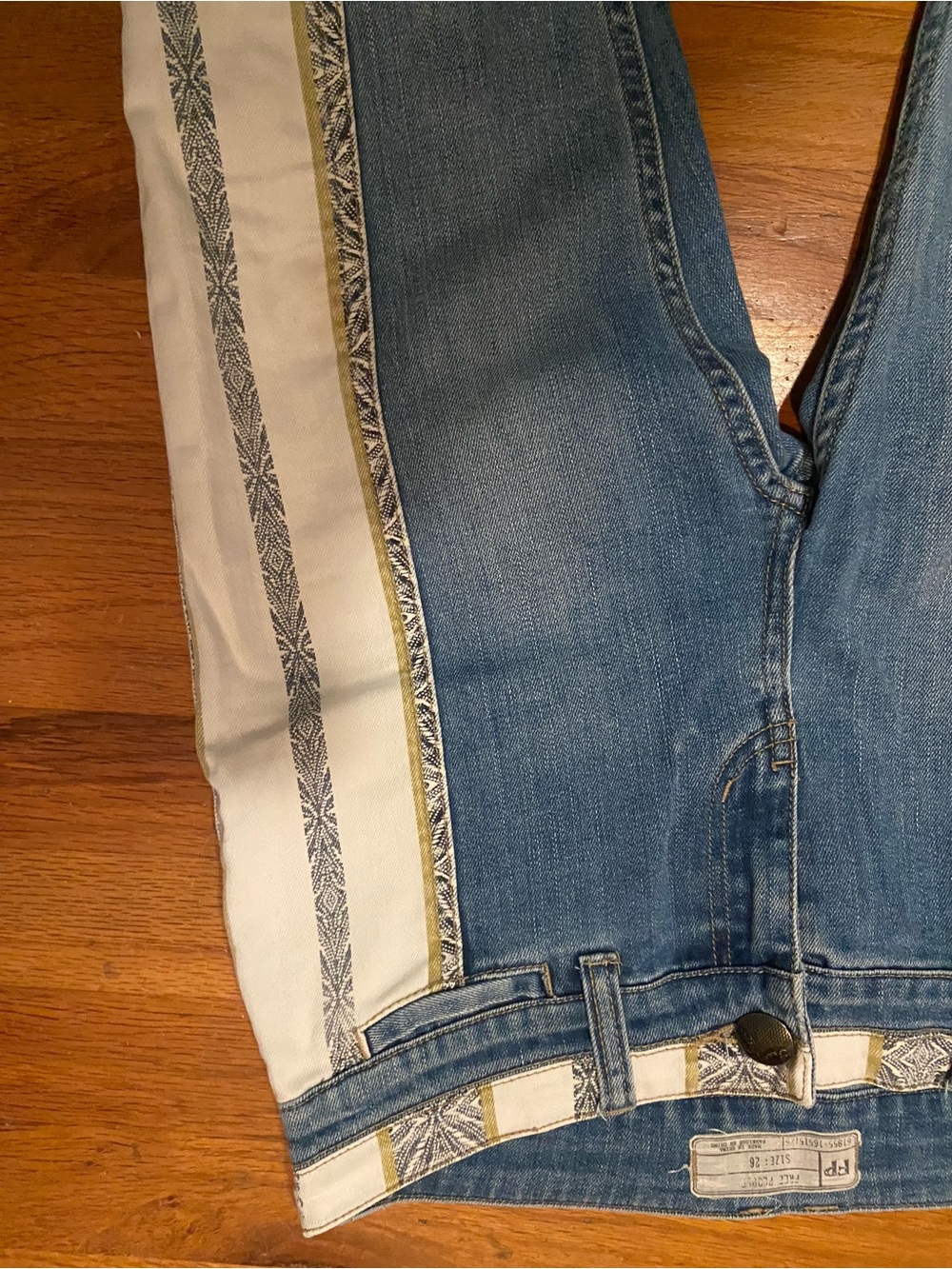 Free People Blue Denim Flare Jeans with Cream Stripe Insets - Picture 6 of 6